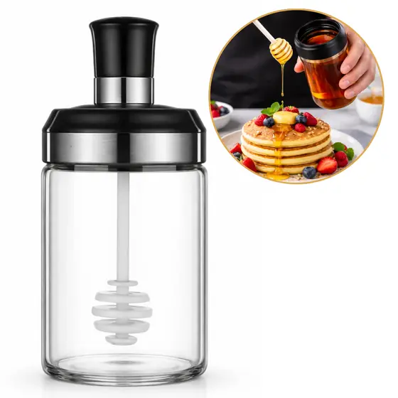 Meleira de Vidro Com Tampa Antivazamento Porta Mel  Utilidade Cozinha Premium 260ml