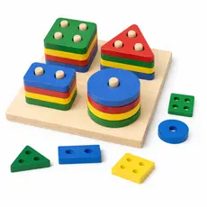 Brinquedo Montessori de Madeira com Desenvolvimento Sensorial e Motora Formas Geométricas