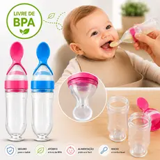 Mamadeira Com Colher Dosadora Para Bebê 90ml Silicone Livre de BPA Introdução Alimentar Segura para Bebês