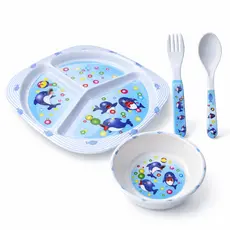 Kit Refeição Infantil Para Bebês e Crianças Introdução Alimentar Prato Cumbuca e Talheres 4 Peças