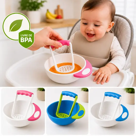 Kit Tigela Cumbuca Infantil e Amassador de Papinha para Bebê Plástico e Silicone | Livre de BPA | 260ml