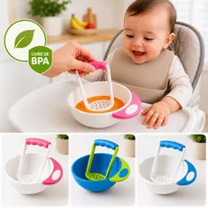 Kit Tigela Cumbuca Infantil e Amassador de Papinha para Bebê Plástico e Silicone | Livre de BPA | 260ml