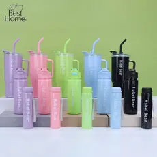 Kit 3 Garrafa Copo Tendência Agua Squeeze Com Adesivos Lembretes beber Agua Com 1.2L E 800ml 300ml