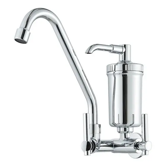 Torneira Filtro ABS Cozinha Parede Bica Alta Com Filtro Prata 1/4 de Volta