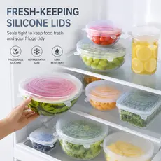6 Peças Tampas Panela Silicone Universal Reutilizável Elástica, Tampas Silicone Cozinha/Geladeira
