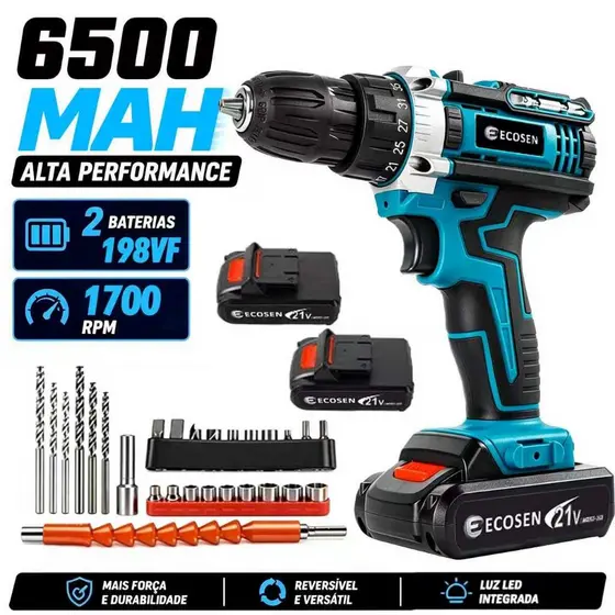 Máquina De Perfuração E Chave De Fenda Bateria 21V 3 Funções Conjunto Completo ECOSEN Professional Edition