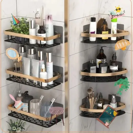 ouro Suporte De Shampoo Prateleiras De Banheiro Sem Furo