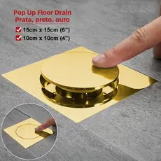 Kit  dourado Ralo  Inteligente Click 10x10 15x15 Cm Inox Banheiro Lavabo Veda Cheiro