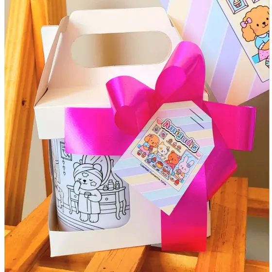 Caneca de colorir pinte e lave/Presente Crianças/com caixa e laço/Caneca porcelana/Presente menina criativo infantil 🎨☕