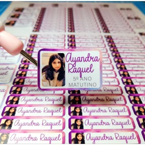 kit 100 unidades de Etiquetas escolares personalizadas com foto/Material escolar elegante/Adesivo prova d´água