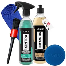 Kit Vonixx Sintra + Hidra Couro Limpeza Interna Carro + Microfibra + Pincel + Aplicador
