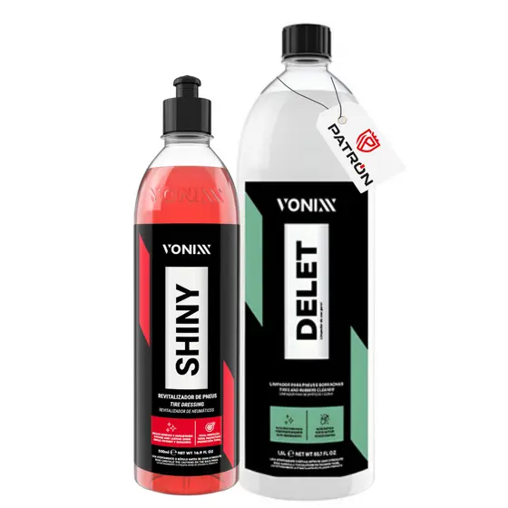 Kit Vonixx Delet 1,5L + Shiny Pretinho Pneus Limpeza Brilho Duradouro