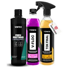 Kit Vonixx V-Floc + Tok Final + Pneu Pretinho Vintex Shampoo Cera Brilho Pneus