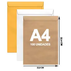 Envelope A4 22x32 cm Kraft 229x324 Pardo Curriculum Escritorio Branco Ouro