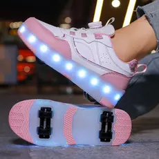 Sapatos infantis Runaway Meninas Patins LED de quatro rodas com patins leves para meninos Tênis com rodas recarregáveis