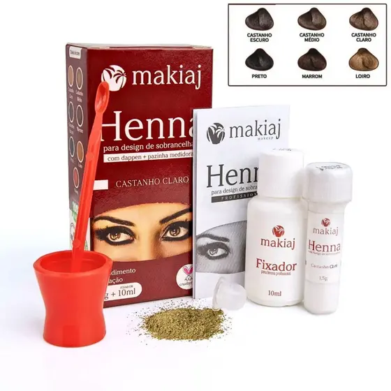 Kit Henna Makiaj para Design de Sobrancelha + Fixador e Acessórios