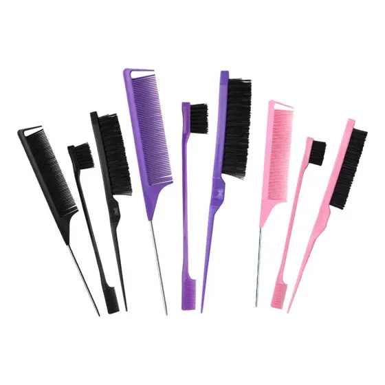 Kit Pente de Cabelo com Cabo Fino + Escova para Desfiar Volume + Escovinha Alinhadora Baby Hair