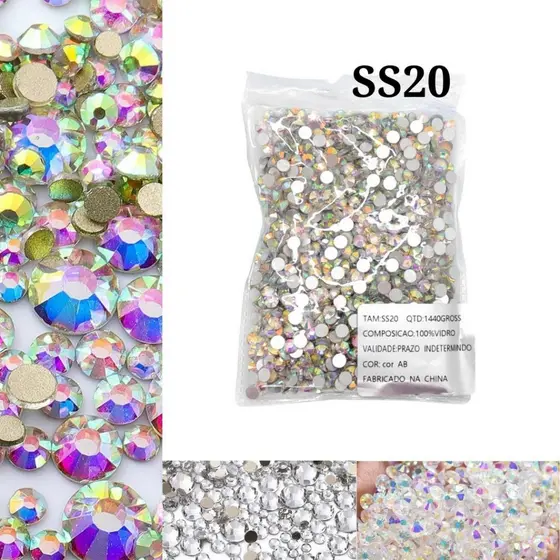 Strass SS20 Furta cor Transparente Prata Cristal Base Reta - 1440pcs