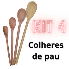 KIT 4 colheres de pau madeira artesanal cozinha culinaria ergonomica