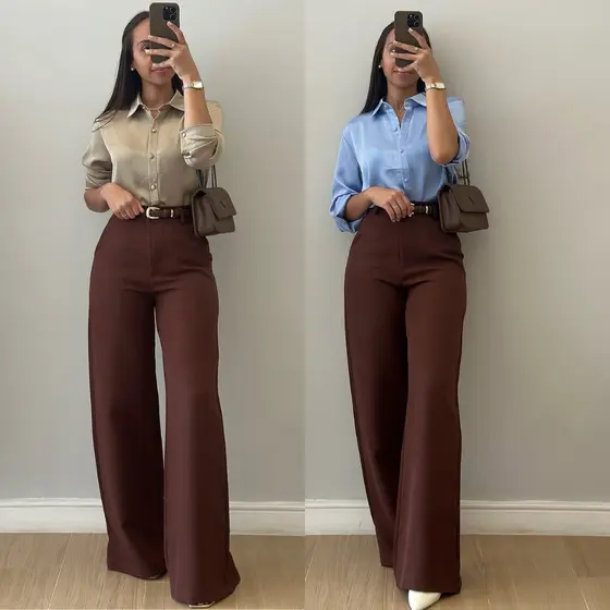 Calça Pantalona Alfaiataria Premium Com Bolso Cintura Alta Wide Leg Calça Moda Social Elegante