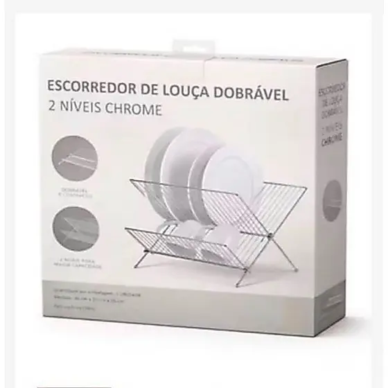 Escorredor de louça dobravel 2 nivel chrome - INOX - Duravel - Louça Cozinha