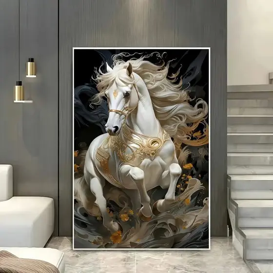 Quadro  Cavalo branco  Correndo 1 Peça quadros decorativos Premiun raça machador contry peão rodeio