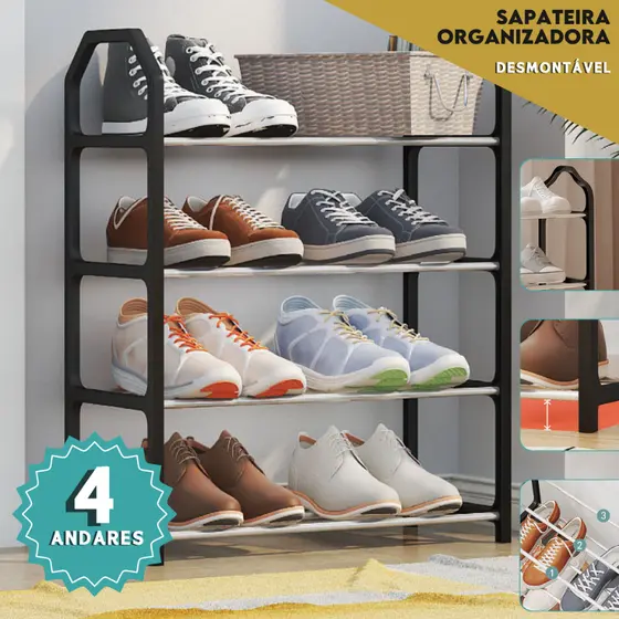 Sapateira Organizadora 4 Andares Multiuso e Prática - Organizador de Sapatos e Acessórios - BNVT