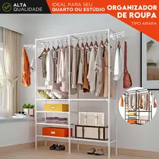 Guarda Roupa Arara Portátil Organizador de Roupas C/ Prateleiras e Divisórias Estrutura Reforçada BN