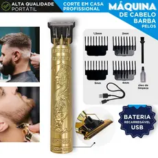 Máquina de Cortar Cabelo e Barba Profissional Recarregável USB Dragão 4 Pentes Lâmina de Aço - BNVT