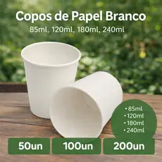 Copo Termico De Papel Branco Café Água Chá Chocolate Quente Descartavel 85ml - 120ml - 180ml - 240ml