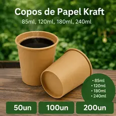 Copo de Papel Térmico Kraft P/ Café 85ml - 120ml - 180ml - 240ml Chá Agua Chocolate Quente Suco