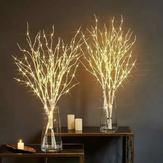 Luzes de galho com 20 lâmpadas LED, galhos para preencher vasos, galhos iluminados para o Natal,branco quente