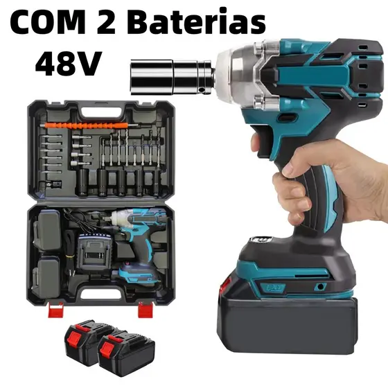 Chave De Impacto Parafusadeira Furadeira Portátil 1/2" com 2 Baterias 48v