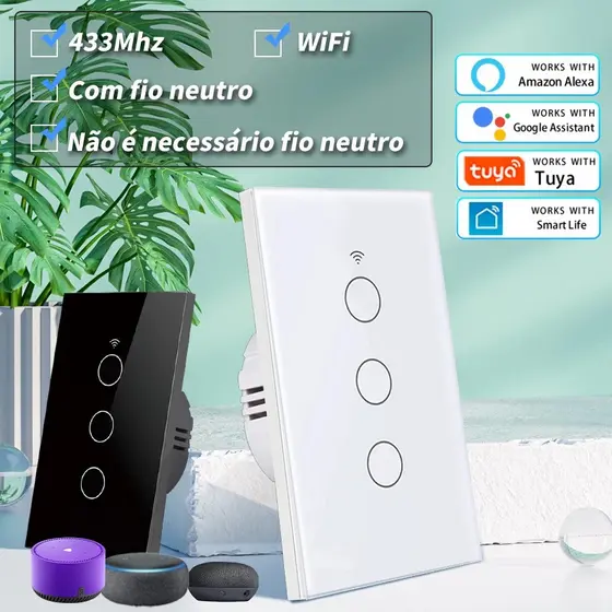 Interruptor inteligente de toque tuya wifi sem fio neutro remoto 1 2 3 4 de luz controle de voz Alexa Google Home