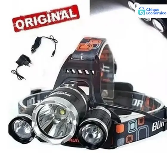 Lanterna de Cabeça LED T6 3 Modos Impermeável para Trilhas Mergulho e Emergências