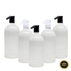 Frasco Pet 1 Litro com Válvula Pump Alta Vazão P/ Shampoo Condicionador Sabonete 5 Unid