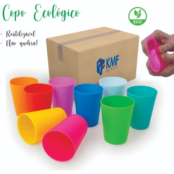 50 Copos ECO 300ml Ecológico, Flexível, Não Quebra, Copo Plástico PP, Caldereta, Festa Infantil