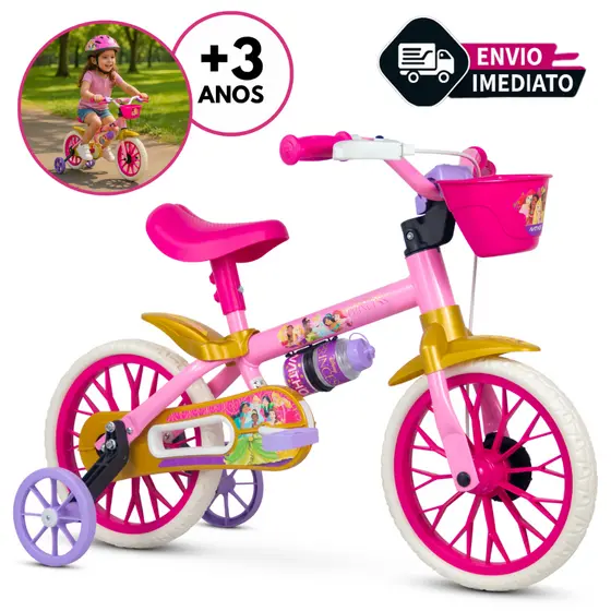 Bicicleta Infantil Aro 12 Princesas Menina Nathor Rodinha Cestinha Disney 3 A 5 Anos Envio Imediato