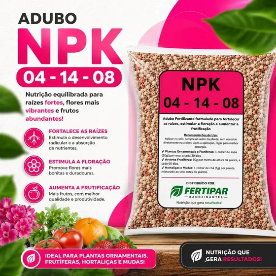 Fertilizante NPK 04-14-08 Para Flores, Frutas e Hortas