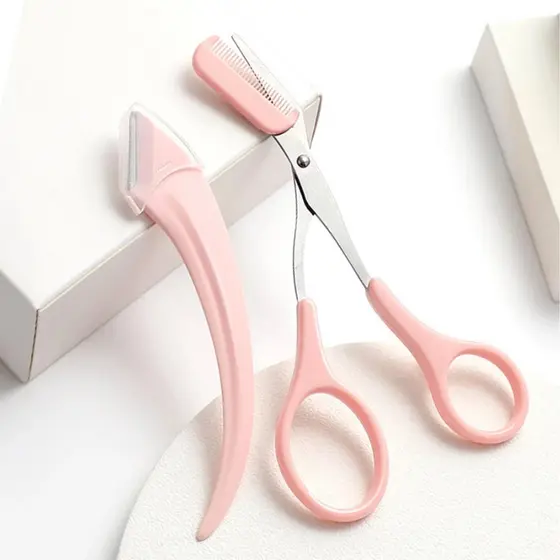 Kit de Navalha E Tesoura Para Sobrancelha, Tesoura Com Pente, Depilação Facial
