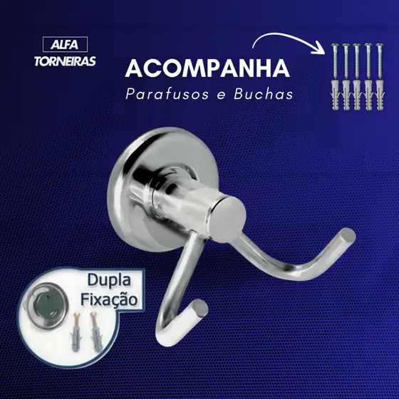Cabide Duplo Gancho Suporte Toalheiro Aço Inox P/ Banheiro Fixação Dupla