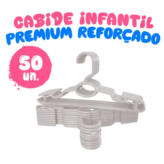 Kit 50 Cabides Infantil Bebê Baby Reforçado Branco Plástico Cruzeta Roupa Resistente Premium