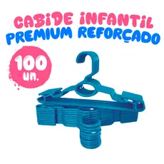 Kit 100 Cabides Infantil Bebê Baby Reforçado Azul Plástico Cruzeta Roupa Resistente Premium