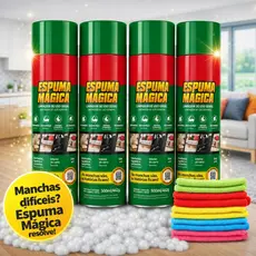 Kit 4 Espuma Mágica Limpador Instantâneo a Seco de Uso Geral 400Ml + Pano Microfibra