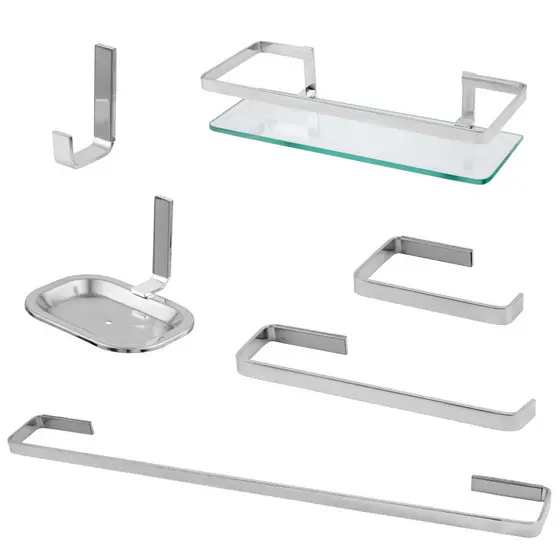 KIT ACESSORIOS 06 PEÇAS QUADRADO PARA BANHEIRO STANDER CROMADO