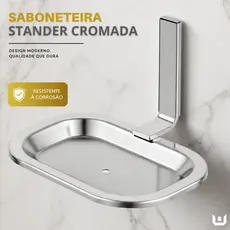 Saboneteira Quadrada de Parede Stander Cromada | EstiloChic – Aço Inox Brilhante