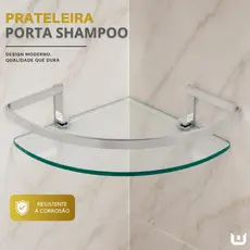 Prateleira Porta Shampoo Canto Quadrado Vidro 6mm Cromado Banheiro