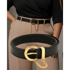 Cinto Feminino Plus Size Fino Corrente Dourada Elegante Fino Fivela Ajustável Sofisticado