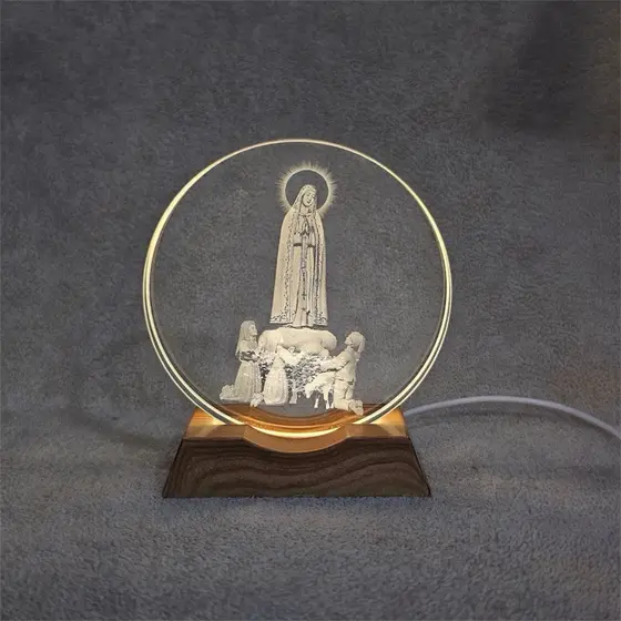 Luminária Nossa Senhora de Fátima Decorativa em Vidro 8 cm USB Led Abajur de Mesa