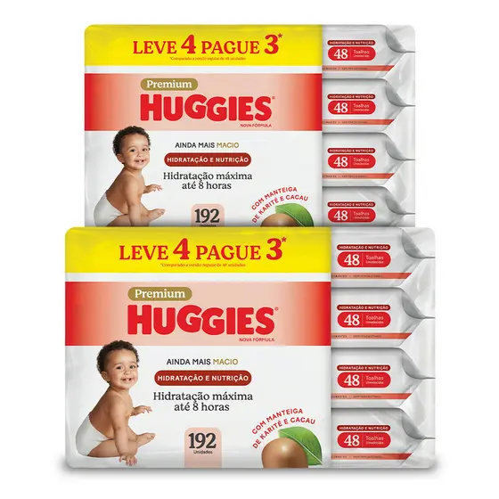 Kit 2 - Lenços Huggies Hidratação e Nutrição Contra Assaduras 4x48Un